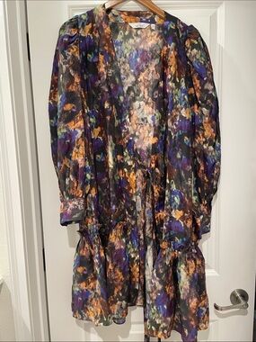 & Other Stories Multi-Color Abstract watercolor wrap dress or kimono size 6